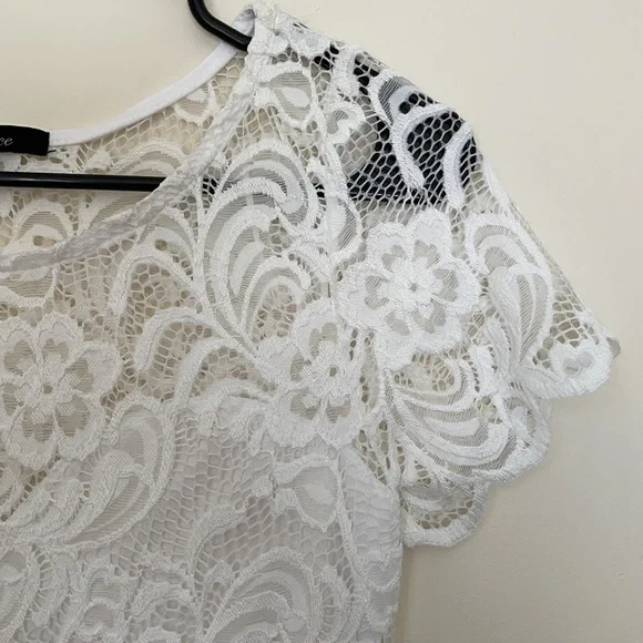 White Lace Scallop Hem Dress - Picture 3 of 10